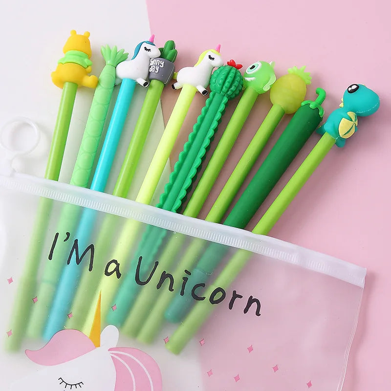 Unicorn Gel Pens Set 10pcs Cute Kawaii Black Ink School Stationery