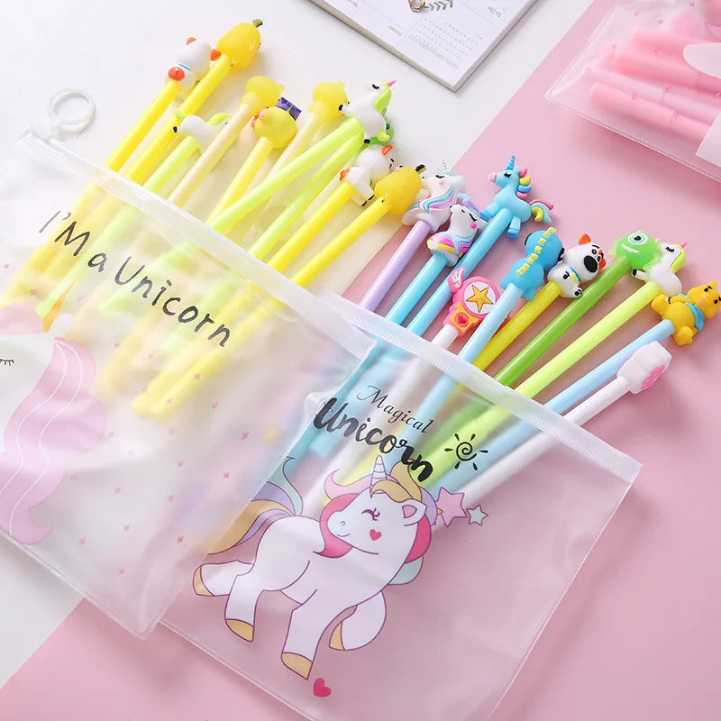 Unicorn Gel Pens Set 10pcs Cute Kawaii Black Ink School Stationery