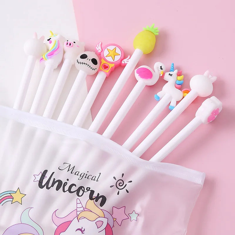 Unicorn Gel Pens Set 10pcs Cute Kawaii Black Ink School Stationery