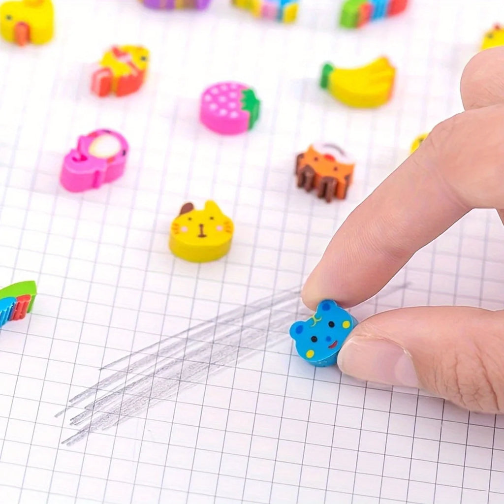 100pcs Mini Fruit Shape Erasers Cute Cartoon Rubber Kids School