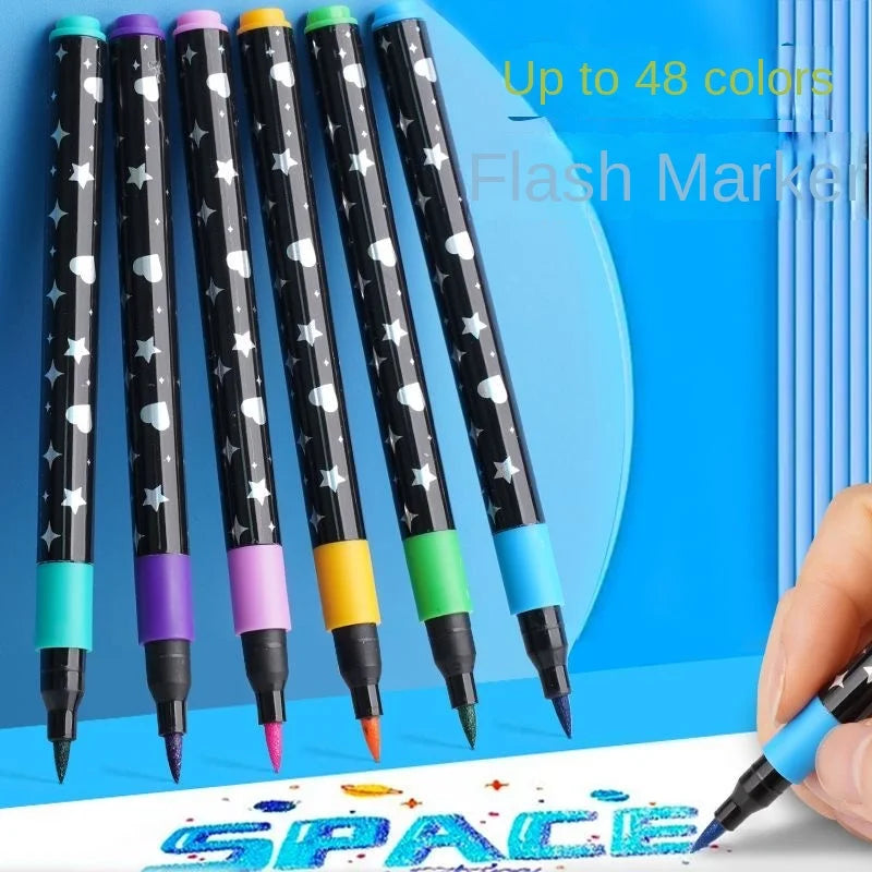 Glitter Dual Tip Markers Set Pack Two-Color Flash Pens for Kids
