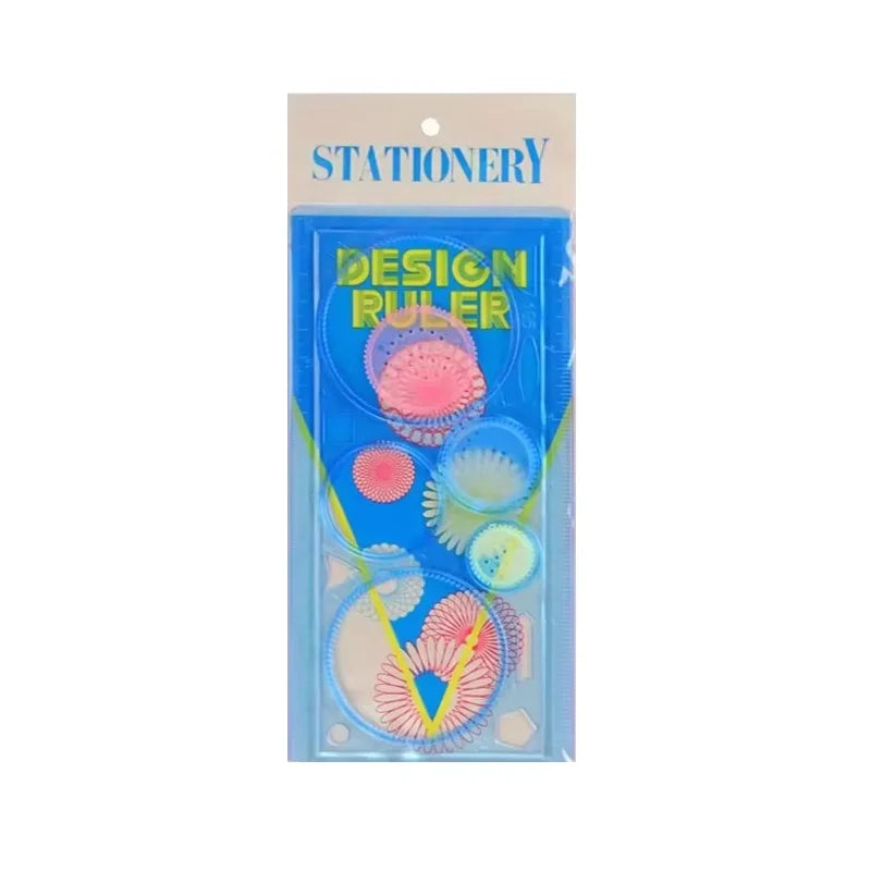 Kids Drawing Stencil Ruler Set with Multi-Color Pens and Spirograph