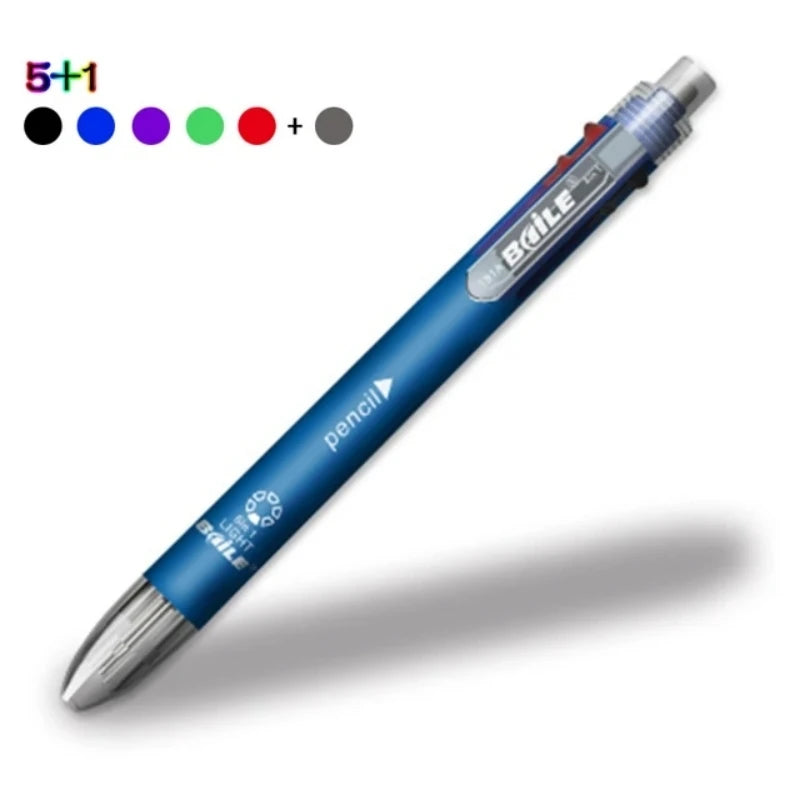 6 in 1 Multicolor Ballpoint Pen and Mechanical Pencil Set for School