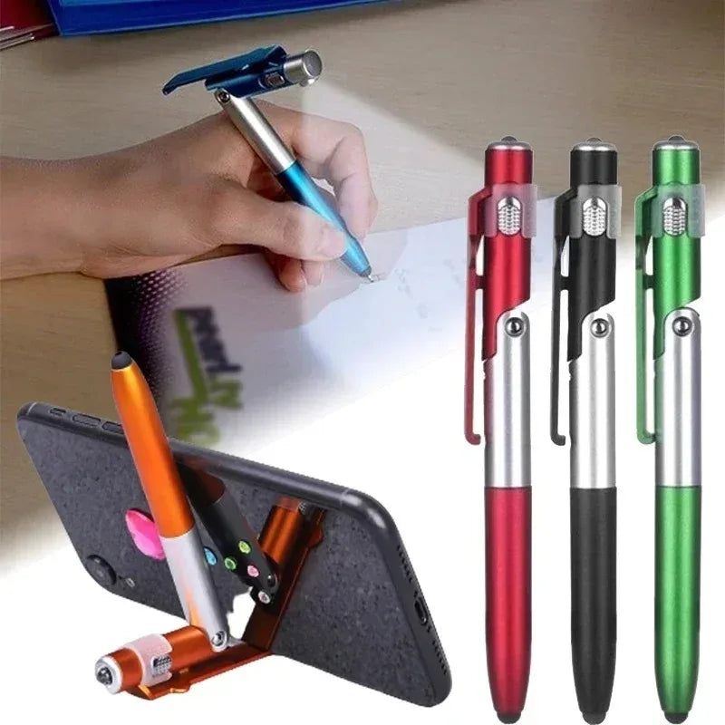 Multifunction Ballpoint Pen with Foldable Phone Stand and LED Light