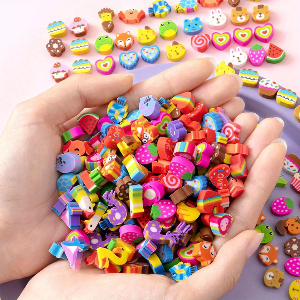 100pcs Mini Fruit Shape Erasers Cute Cartoon Rubber Kids School