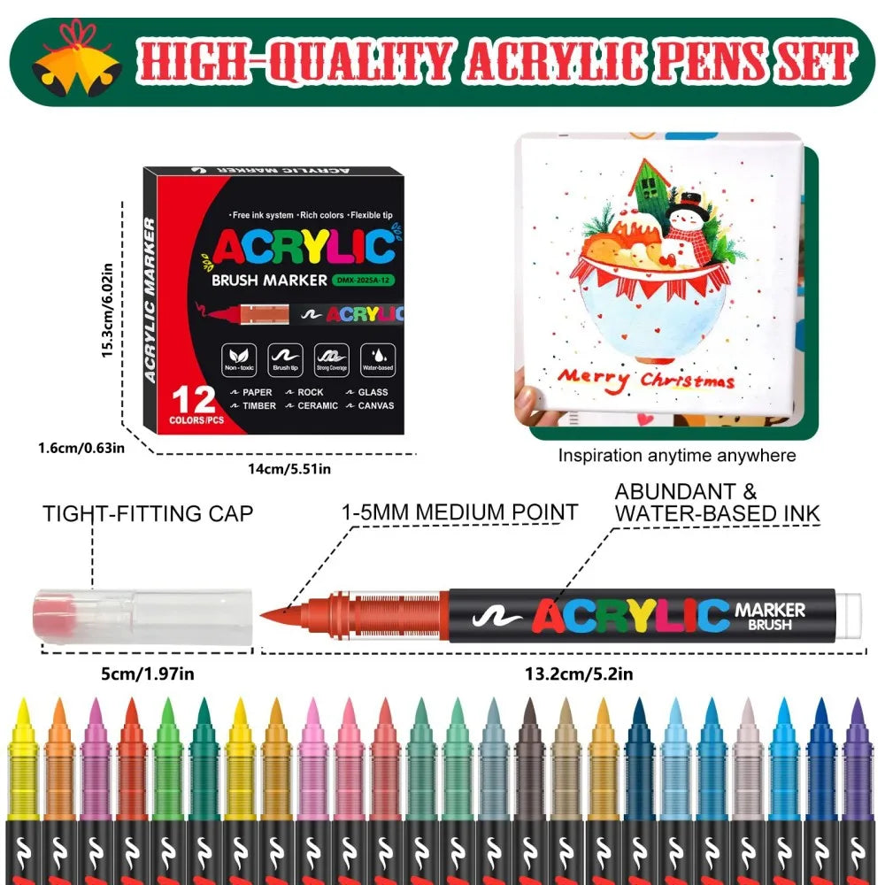 240 Colors Acrylic Paint Brush Markers Set for Rock Wood Canvas Glass