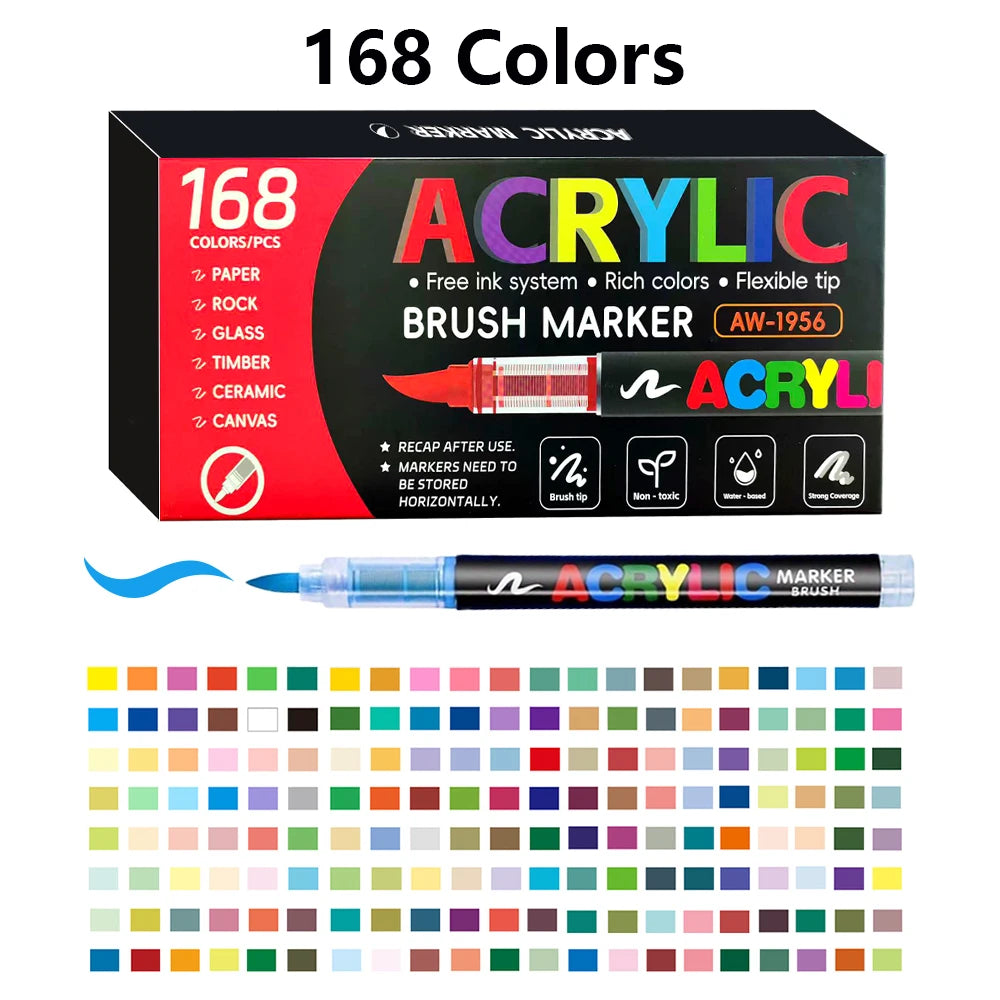 240 Colors Acrylic Paint Brush Markers Set for Rock Wood Canvas Glass