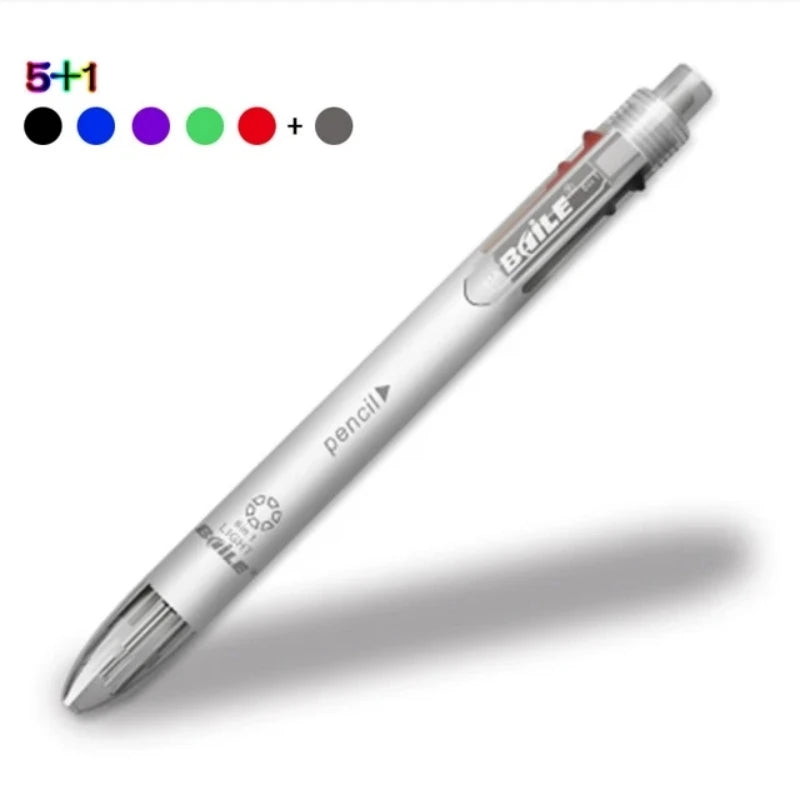 6 in 1 Multicolor Ballpoint Pen and Mechanical Pencil Set for School