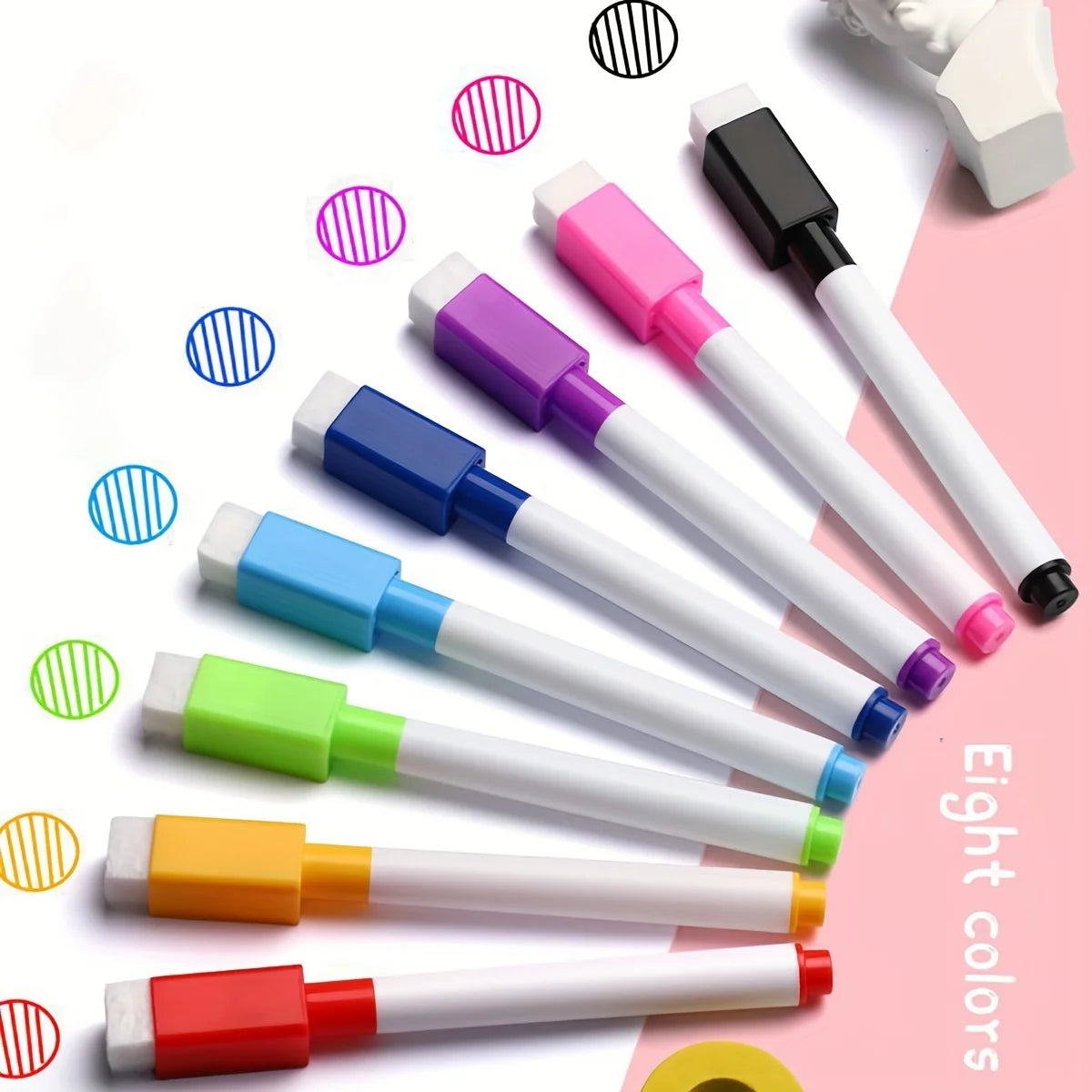 8pcs Colorful Dry Erase Markers with Erasers for Whiteboards Set