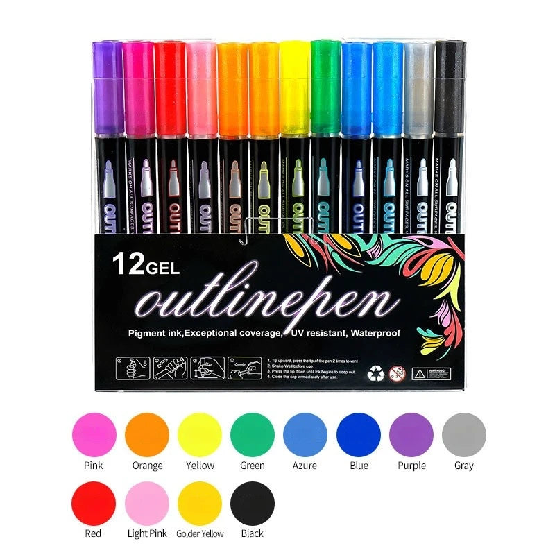 Double Line Outline Markers Set for Kids Coloring and Crafting
