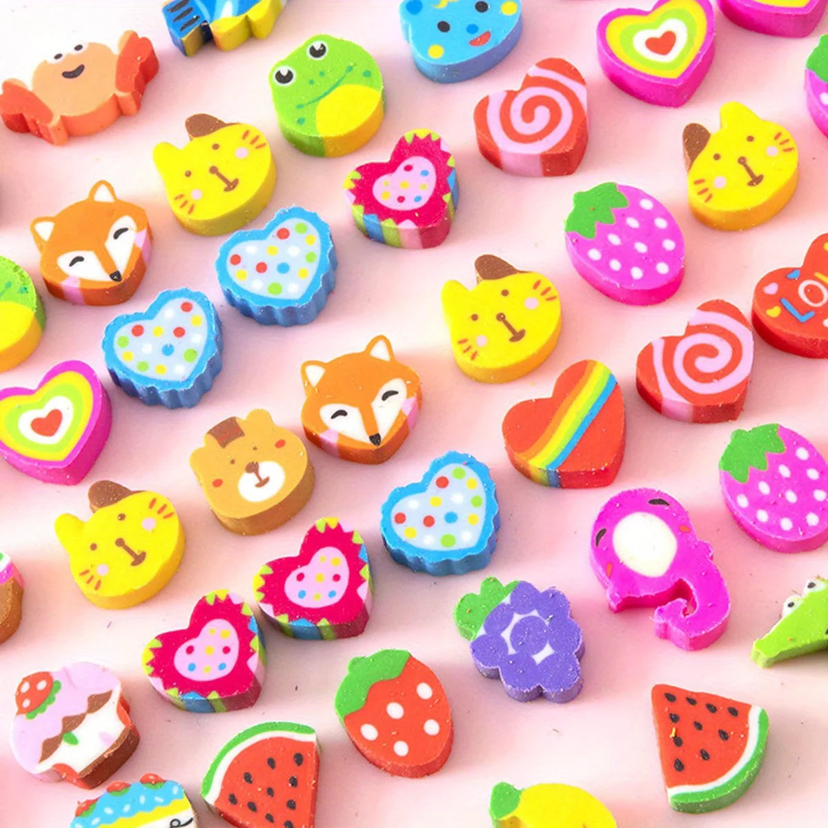 100pcs Mini Fruit Shape Erasers Cute Cartoon Rubber Kids School