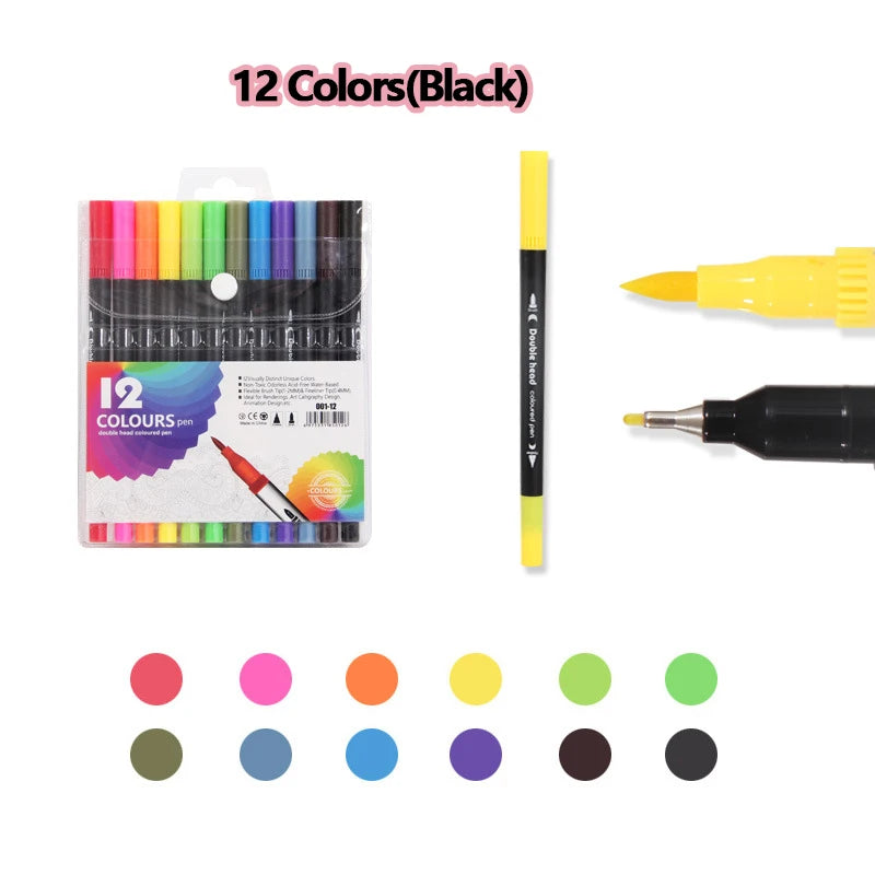 12-120 Colors Markers Set Dual Tip Brush Pen Fine Tip Painting Watercolor Art Marker Pens for Manga Art Drawing Supplies
