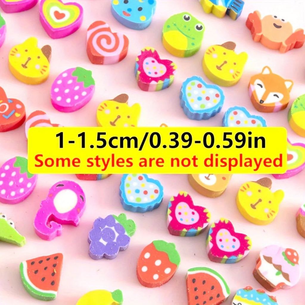 100pcs Mini Fruit Shape Erasers Cute Cartoon Rubber Kids School