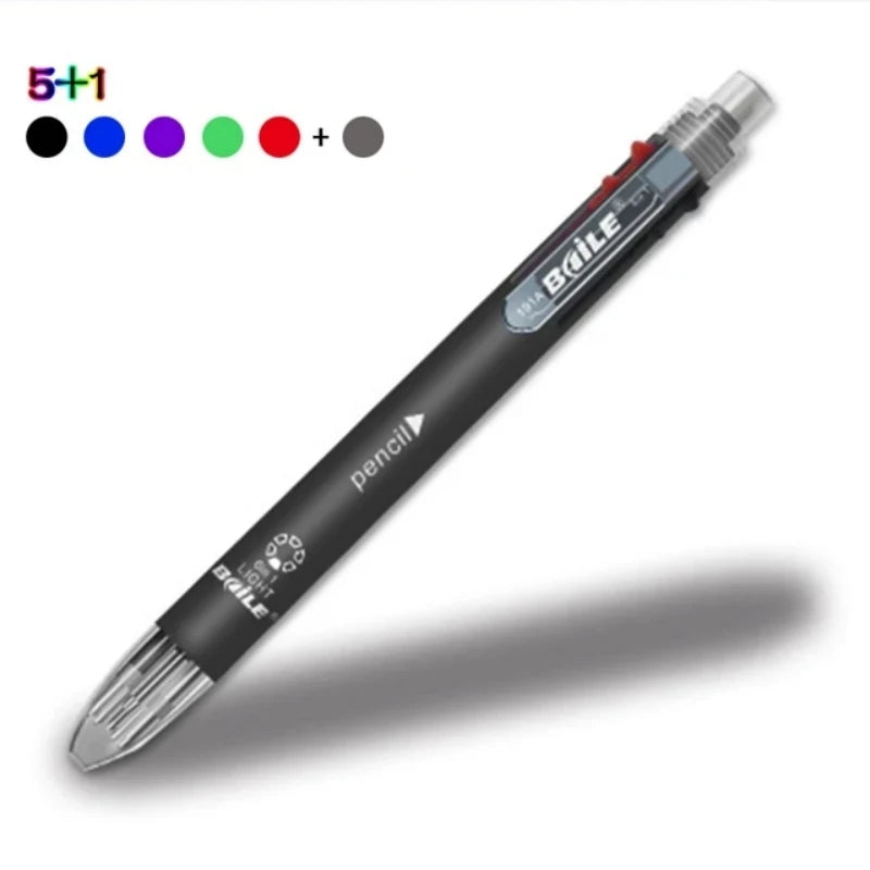 6 in 1 Multicolor Ballpoint Pen and Mechanical Pencil Set for School