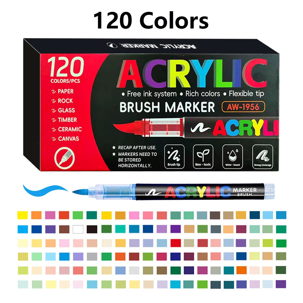 240 Colors Acrylic Paint Brush Markers Set for Rock Wood Canvas Glass