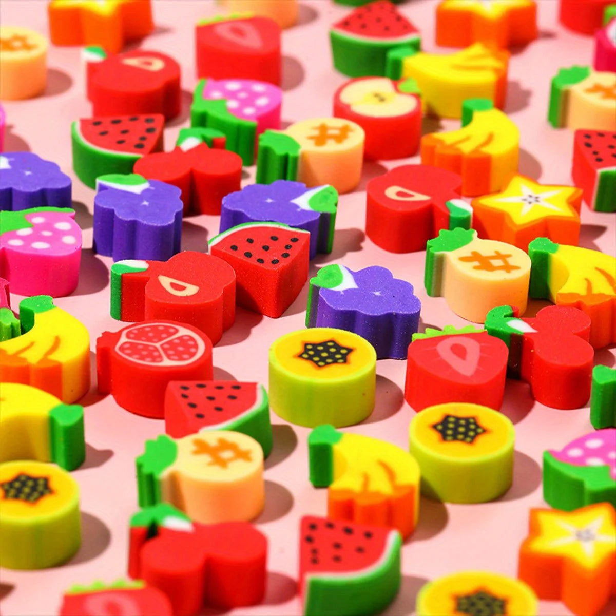 100pcs Mini Fruit Shape Erasers Cute Cartoon Rubber Kids School