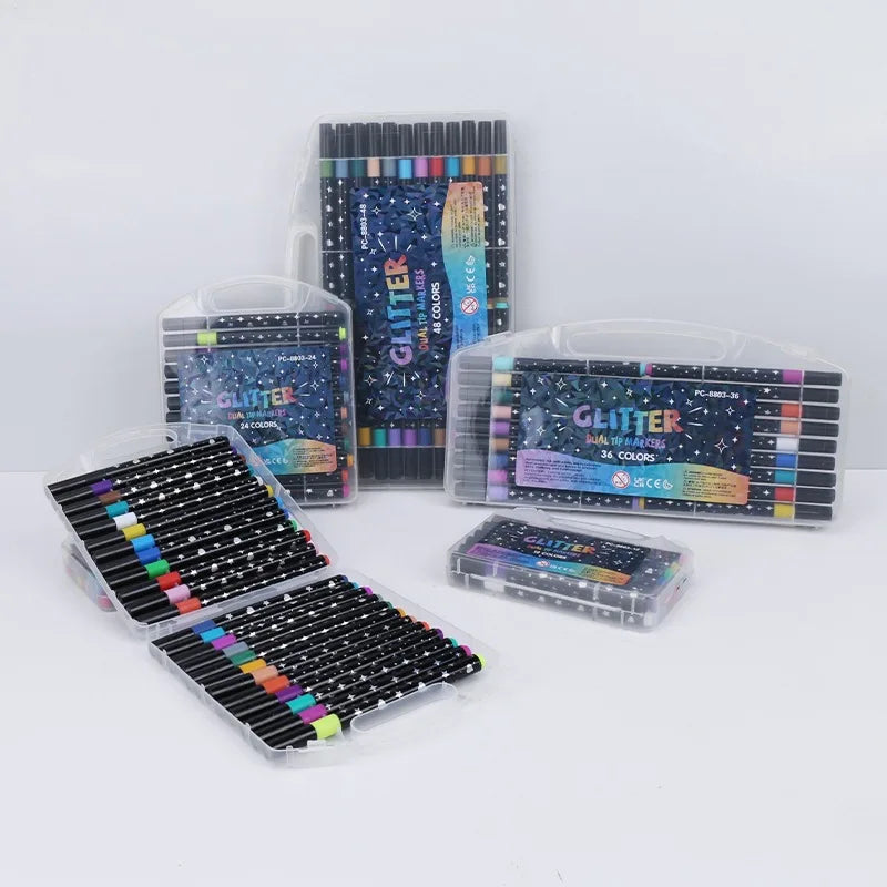 Glitter Dual Tip Markers Set Pack Two-Color Flash Pens for Kids