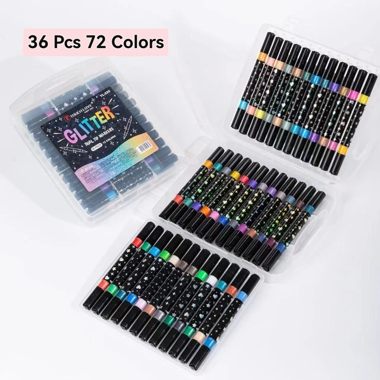 Glitter Dual Tip Markers Set Pack Two-Color Flash Pens for Kids