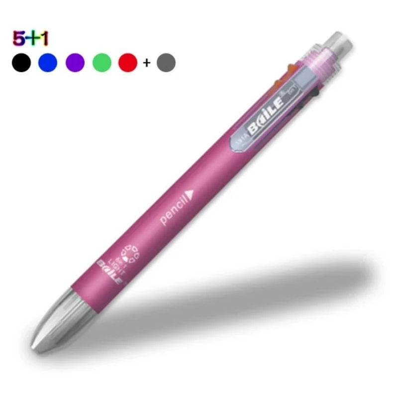 6 in 1 Multicolor Ballpoint Pen and Mechanical Pencil Set for School