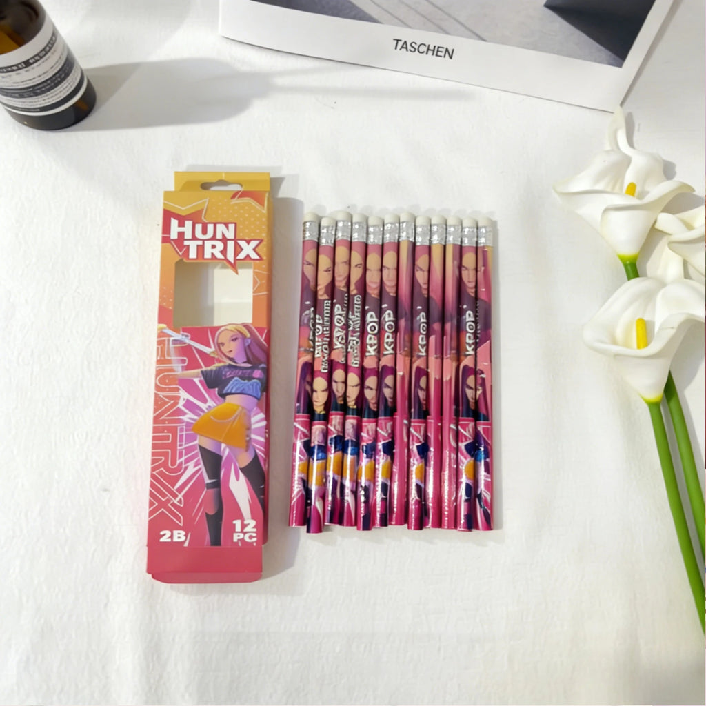 12pcs Cartoon Character 2B Pencils Set Kids School Stationery Gift