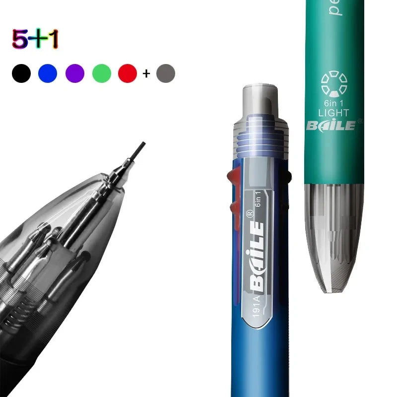 6 in 1 Multicolor Ballpoint Pen and Mechanical Pencil Set for School