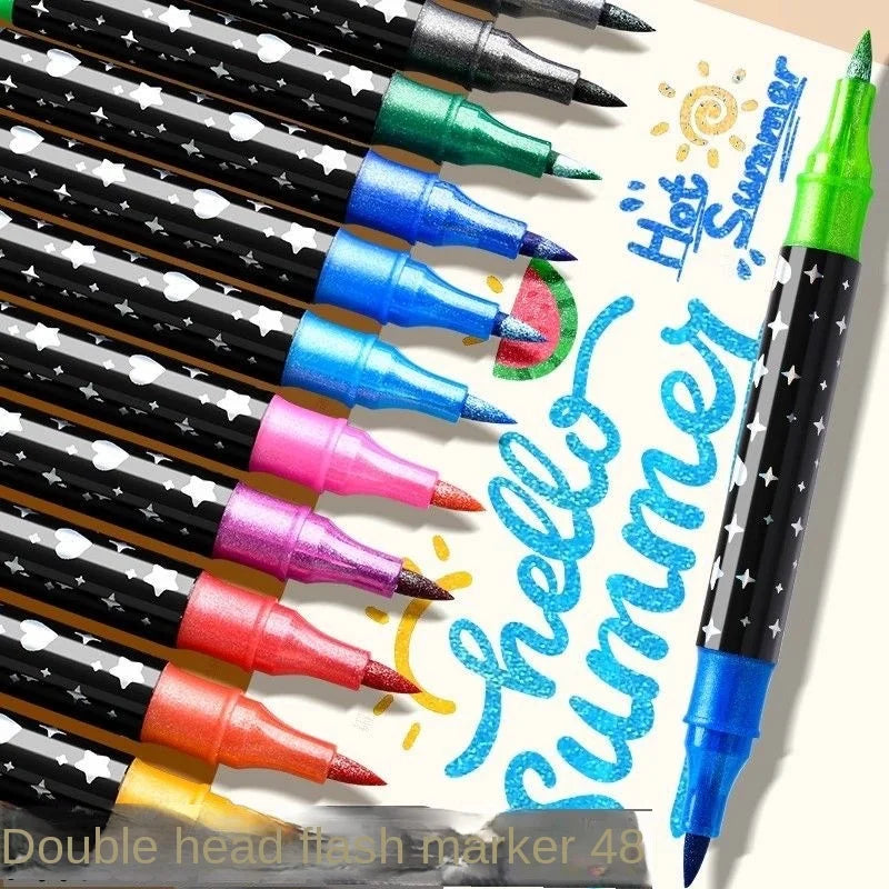 Glitter Dual Tip Markers Set Pack Two-Color Flash Pens for Kids