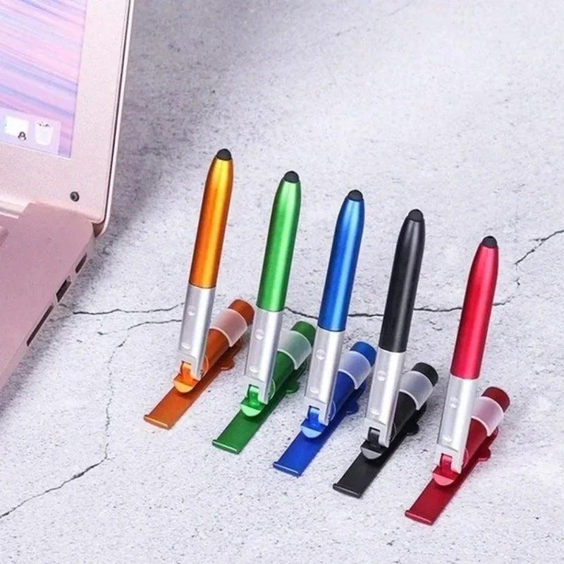 Multifunction Ballpoint Pen with Foldable Phone Stand and LED Light