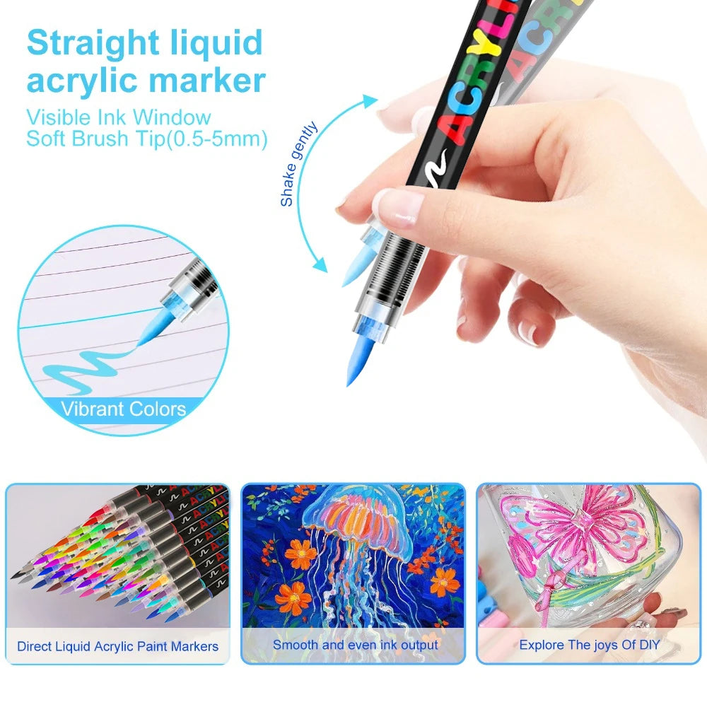 240 Colors Acrylic Paint Brush Markers Set for Rock Wood Canvas Glass