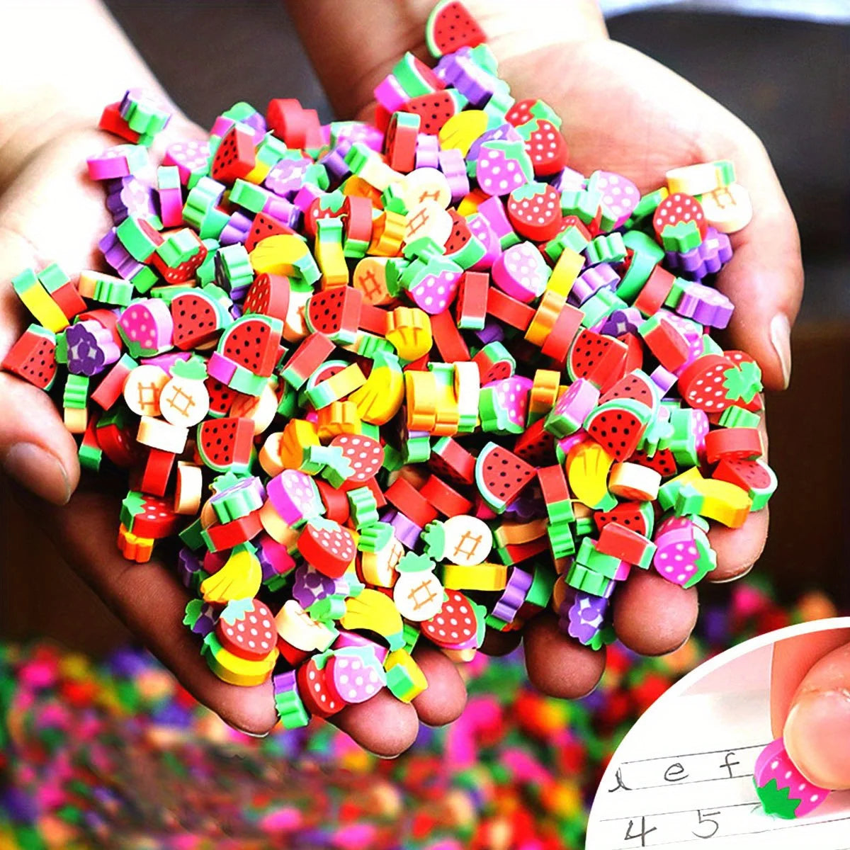100pcs Mini Fruit Shape Erasers Cute Cartoon Rubber Kids School