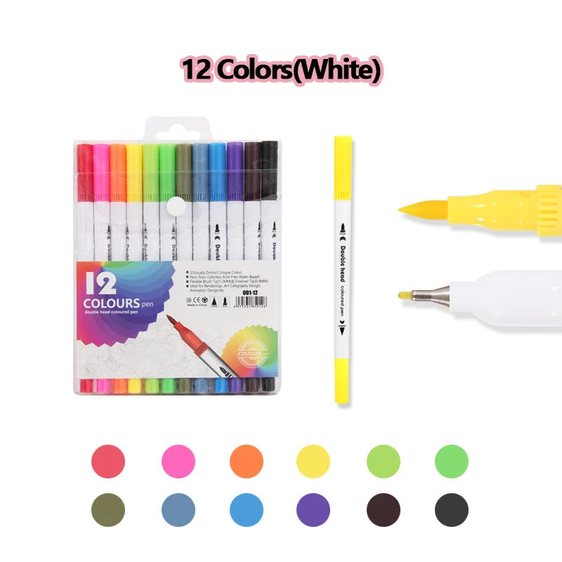 12-120 Colors Markers Set Dual Tip Brush Pen Fine Tip Painting Watercolor Art Marker Pens for Manga Art Drawing Supplies