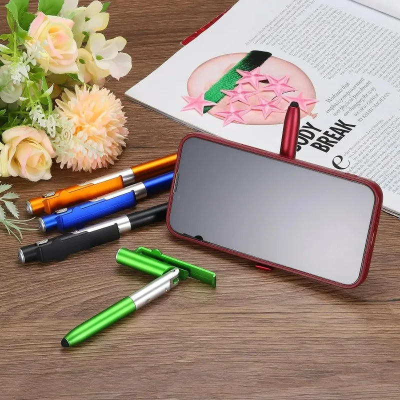Multifunction Ballpoint Pen with Foldable Phone Stand and LED Light